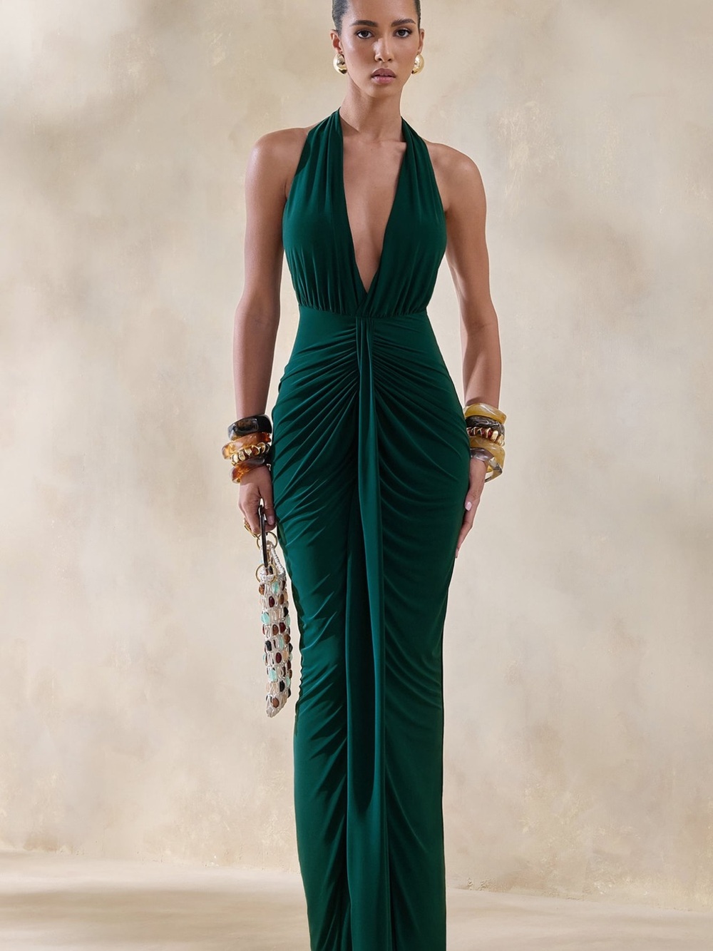 Club L London Emerald Green Halter Maxi Dress